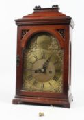 A GEORGE III MAHOGANY BRACKET CLOCK with eight day fusee movement, striking on two bells, with
