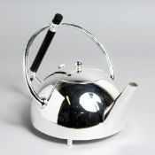 A LARGE CHRISTOPHER DRESSER STYLE PLATED SQUAT TEAPOT.