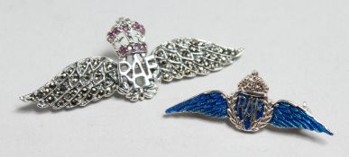 TWO SILVER REPLICA RAF BROOCHES.
