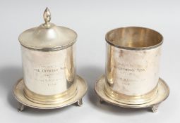 A CIRCULAR SILVER PRESERVE POT AND COVER and ANOTHER with no lid, Sheffield, 1912, Mappin & Webb,