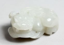 A CHINESE WHITE JADE FO DOG, 2.25ins long.