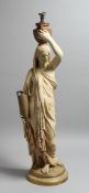 A GOOD LARGE ROYAL WORCESTER BLUSH IVORY FIGURAL LAMP BASE, modelled as a classical young woman,