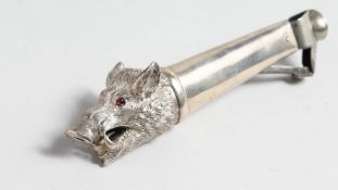 A VICTORIAN CASTE BOAR'S HEAD CIGAR CUTTER, 5.5ins long, London, 1896, with import marks.