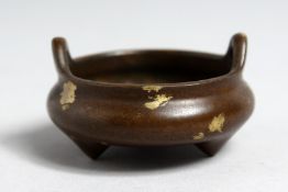 A MINIATURE CHINESE GOLD SPLASH BRONZE CENSOR, 2.5ins diameter.