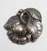 A GEORG JENSEN SILVER FLOWER BROOCH.