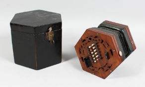 A WHEATSTONE SYSTEM MAHOGANY CONCERTINA with forty-eight buttons