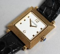 A GOOD 18CT WHITE GOLD BOUCHERON WATCH with leather strap, no. A1 402 784.