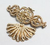 A DELICATE SEED PEARL BROOCH, 2ins wide.