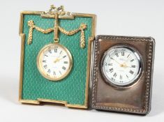 AN R. CARR SILVER CASED TRAVELLING CLOCK, 2.5ins high and another by KITNEY & CO. 3.75ins high (2).