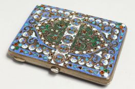 A RUSSIAN SILVER AND ENAMEL CIGARETTE CASE. 11cm x 8cm.