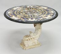 AN IMPRESSIVE ITALIAN SPECIMEN MARBLE MARQUETRY CIRCULAR TABLE, 20th century, the top inlaid with