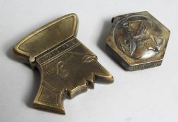 TWO REPLICA WORLD WAR I BRASS VESTAS.