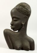 A CAST IRON BUST OF AN AFRICAN WOMAN. 14ins.