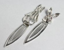 TWO NOVELTY SILVER RABBIT BOOK MARKERS