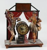 A RARE, POSSIBLY AUSTRIAN PAINTED BRONZE CLOCK GROUP, THEATRE GRIVGALEY, THIS EVENING GRAND
