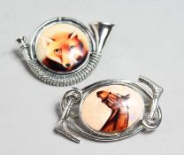TWO SILVER HUNTING AND HORSE BROOCHES