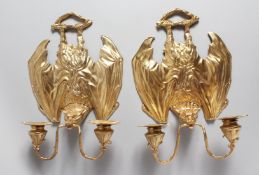 A PAIR OF GILT BRONZE BAT BRANCH WALL SCONCES 14ins high.