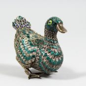 A VERY GOOD SMALL SILVER AND ENAMEL DUCK, probably Russian. 3ins long.