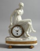 A SMALL, LATE 19TH CENTURY PAIRAN STYLE FIGURAL MANTLE CLOCK, with eight day movement, enamel