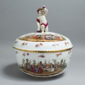 A GOOD LARGE 19TH CENTURY BERLIN PORCELAIN CIRCULAR BOWL AND COVER, the lid with a cherub, the