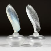 TWO LALIQUE SCENT BOTTLES AND STOPPERS Etched Lalique, France, 6.5ins high.