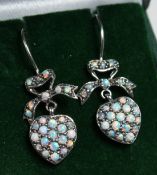A PAIR OF SILVER OPAL SET HEART EARRINGS