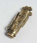 A BRASS AND ENAMEL GOLFING VESTA