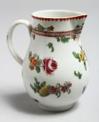 AN 18TH CENTURY BRISTOL JUG painted with chains of flowers, scattered flowers and a carmine and gilt