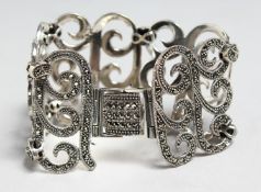 A SILVER MARCASITE WIDE BRACELET