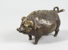 A BRONZE PIG TABLE BELL 6ins long.