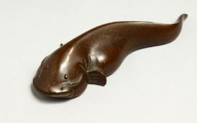 A JAPANESE BRONZE CAT FISH Signed, 13cm long