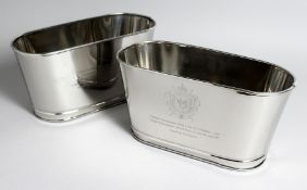 A SMALL PAIR OF OVAL LILY BOLINGER WINE COOLERS, 12ins long.