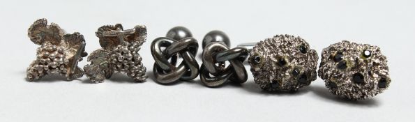 THREE PAIR OF SILVER CUFF LINKS