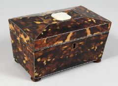 A FAUX TORTOISESHELL TWO DIVISION TEA CADDY. 7.25ins long.