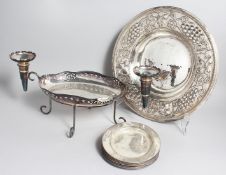 AN ALTAR SILVER PLATED DISH, ornate embossed rim, with inscription Medical Unit of Eastern