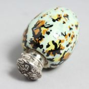 A SILVER TOP SPECKLED EGG SCENT BOTTLE, 2.25ins.