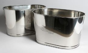 A LARGE PAIR OF OVAL LILY BOLINGER WINE COOLERS, 17ins long.