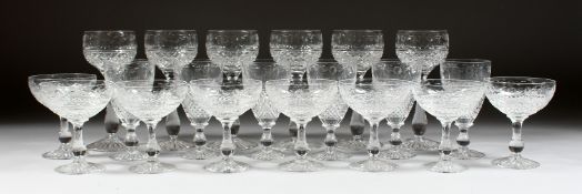 STURAT CRYSTAL. Eight champagne, six hock and six sherry glasses.