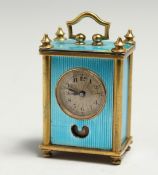 A VERY GOOD MINIATURE METAL DORE, BREVET, 93017, ENAMEL CLOCK with column corners. 1.75ins high.
