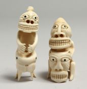TWO INUIT WHALEBONE CARVINGS 3.5ins.