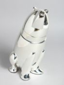 A NOVELTY POLAR BEAR SHAPED COCKTAIL SHAKER, 10.5ins high.