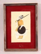 AN INDIAN MINIATURE PAINTING OF A NOBLEMAN - framed measuring 21cm x 16cm.