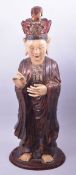 A LARGE CHINESE CARVED WOOD AND LACQUERED FIGURE, possibly 18th Century, 75cm high.