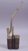 A CHINESE PAKTONG OPIUM PIPE, with pierced leather casing, 29.5cm high.