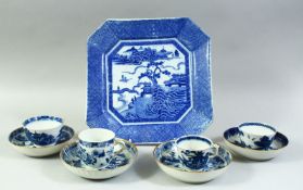 A MIXED LOT OF CHINESE BLUE AND WHITE PORCELAIN, comprising two tea bowls, two tea cups, four saucer