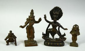 A COLLECTION OF FOUR INDIAN HINDU DEITY BRONZE FIGURES, largest 13cm high.