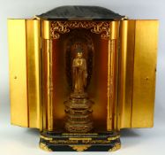 A LARGE AND IMPRESSIVE JAPANESE LACQUERED AND GILT WOOD BUTSUDAN, the lacquered alter with doors