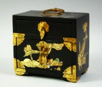 A SMALL CHINESE LACQUERED WOOD CABINET / BOX, 16cm wide.