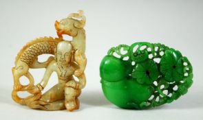 TWO CHINESE JADE / JADEITE CARVINGS.