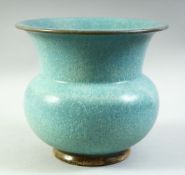 A CHINESE JUN STYLE POTTERY PLANT BOWL, with pierced base, 19cm high.